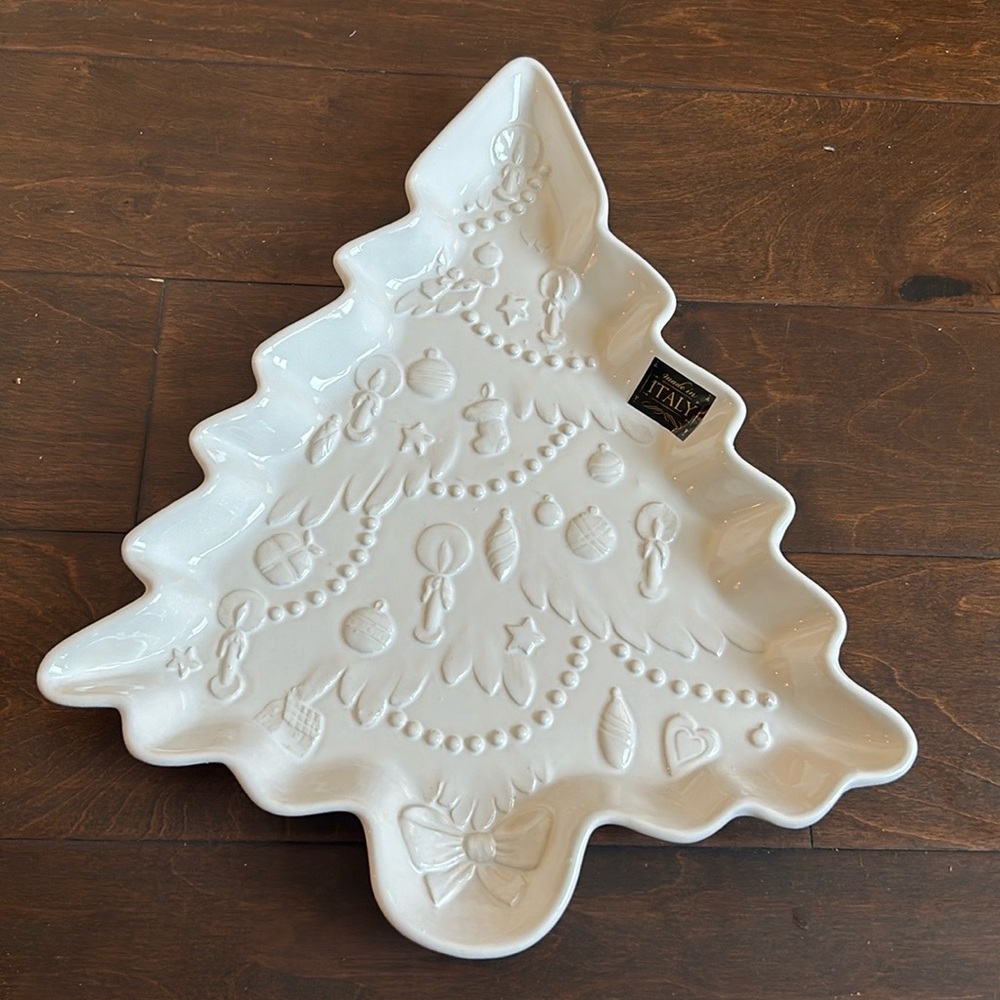 New Christmas Tree Shaped Platter Ceramiche Made In Italy Ivory